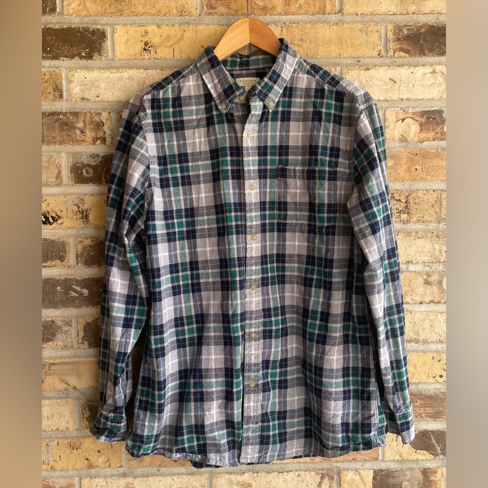 5 for‎ $25🔥Sonoma Life + Style Plaid Long Sleeve Cotton Shirt Large